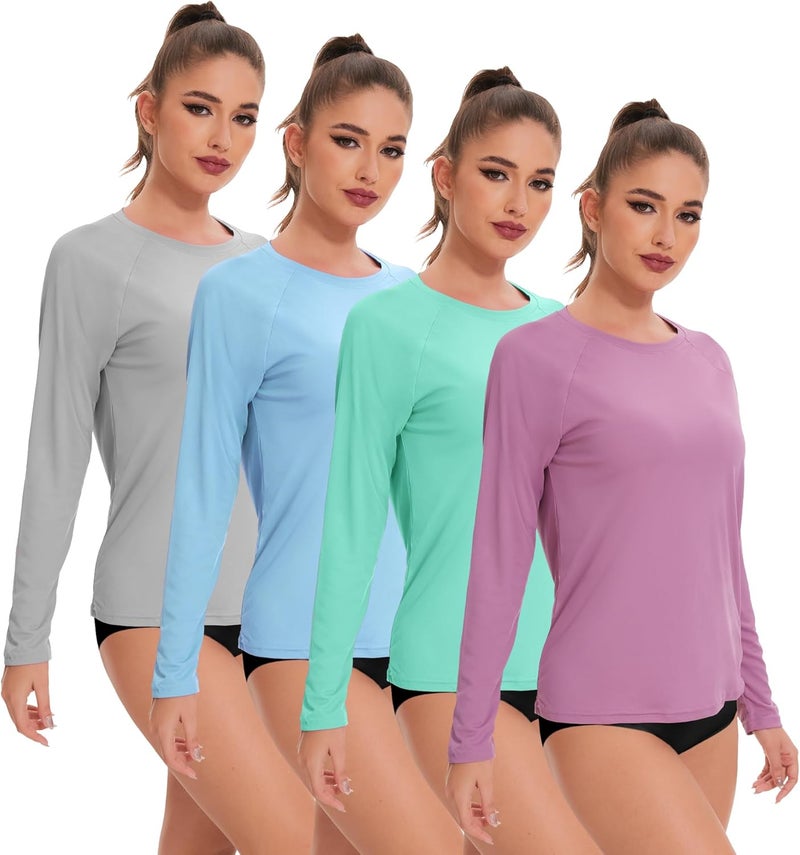 Kinglaman 4 Pack Rash Guard for Women UPF 50+ SPF UV Sun Protection Long Sleeve Swim Shirt Workout Hiking Tops - Image 1